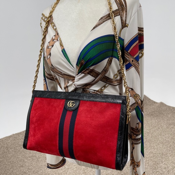 Gucci Ophidia Red Suede Chain Shoulder Bag - Picture 11 of 14